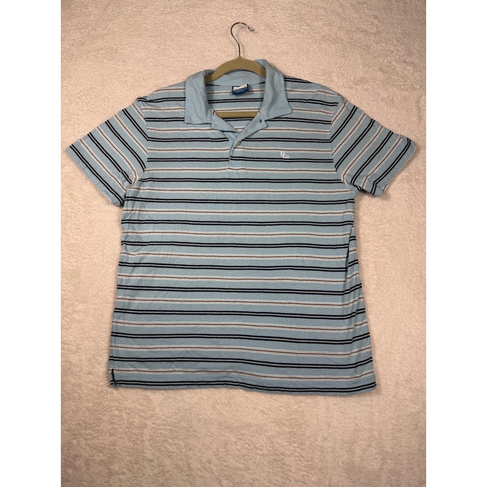 Hollister‎ Polo Shirt Mens Medium Blue  Striped Short Sleeve Cotton HCo Logo